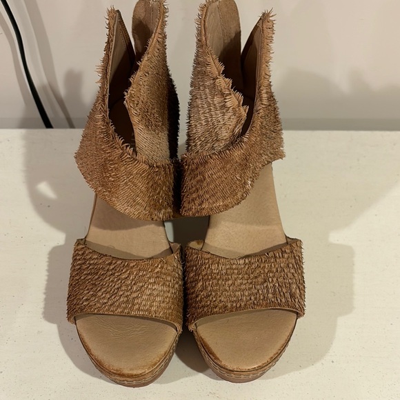 Antelope Brown Textured Wedge Sandals - Picture 1 of 6